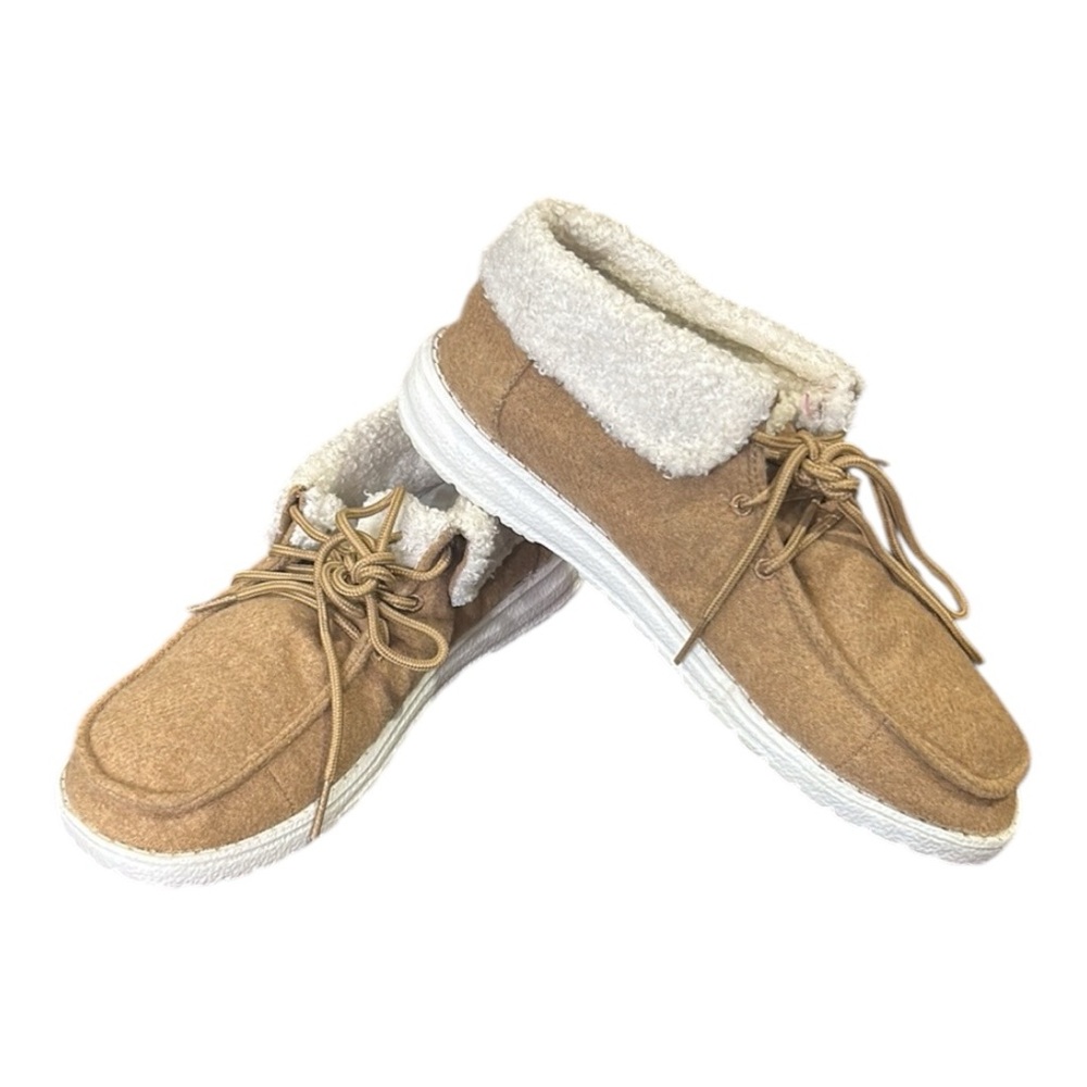 Gypsy Jazz Boho Sherpa Lined Lightweight Lace Detail Slip-On Shoes Tan Size 7.5 - Picture 6 of 12